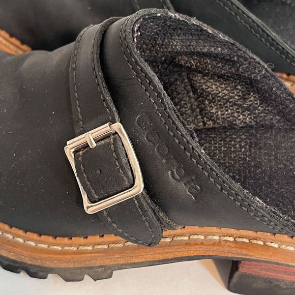 Georgia Logger Women's Clogs Black Size 8 Leather Slip On Slides Mule - Picture 4 of 9